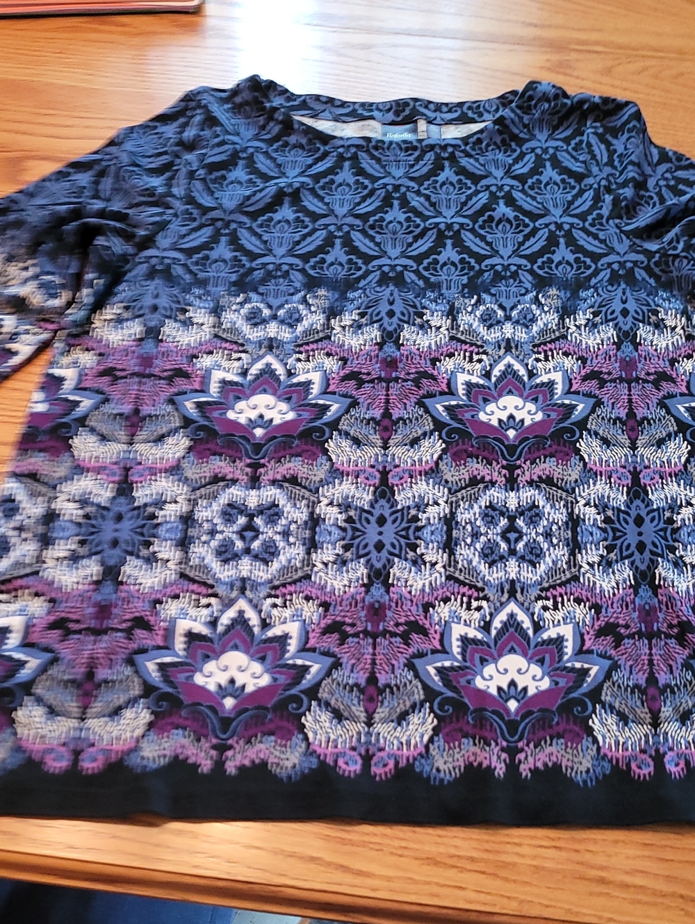 Rafaella Navy and Purple Patterned Cotton 3/4 Sleeves Short Tunic